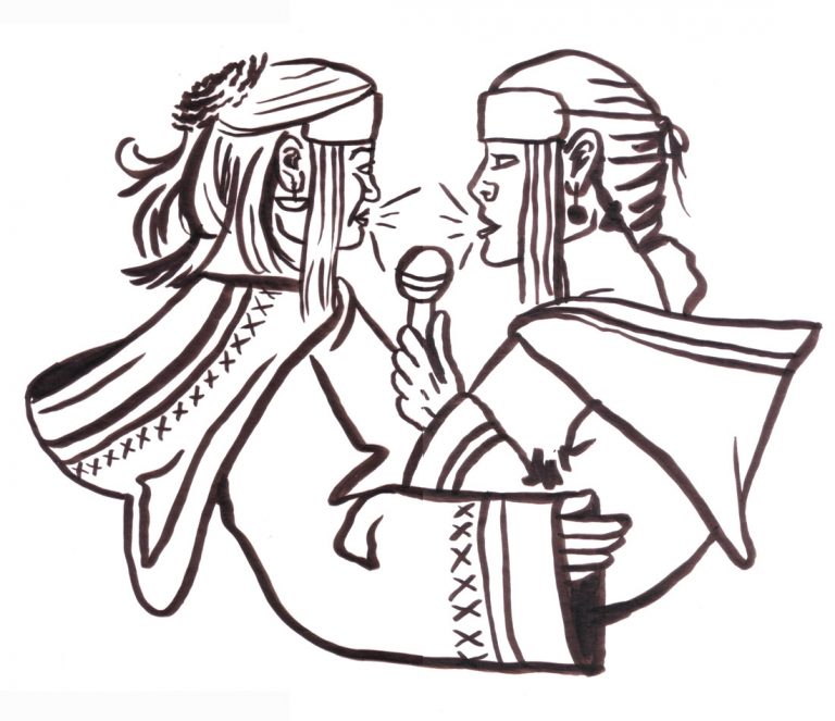 Two throat singers, drawn by Teva Harrison