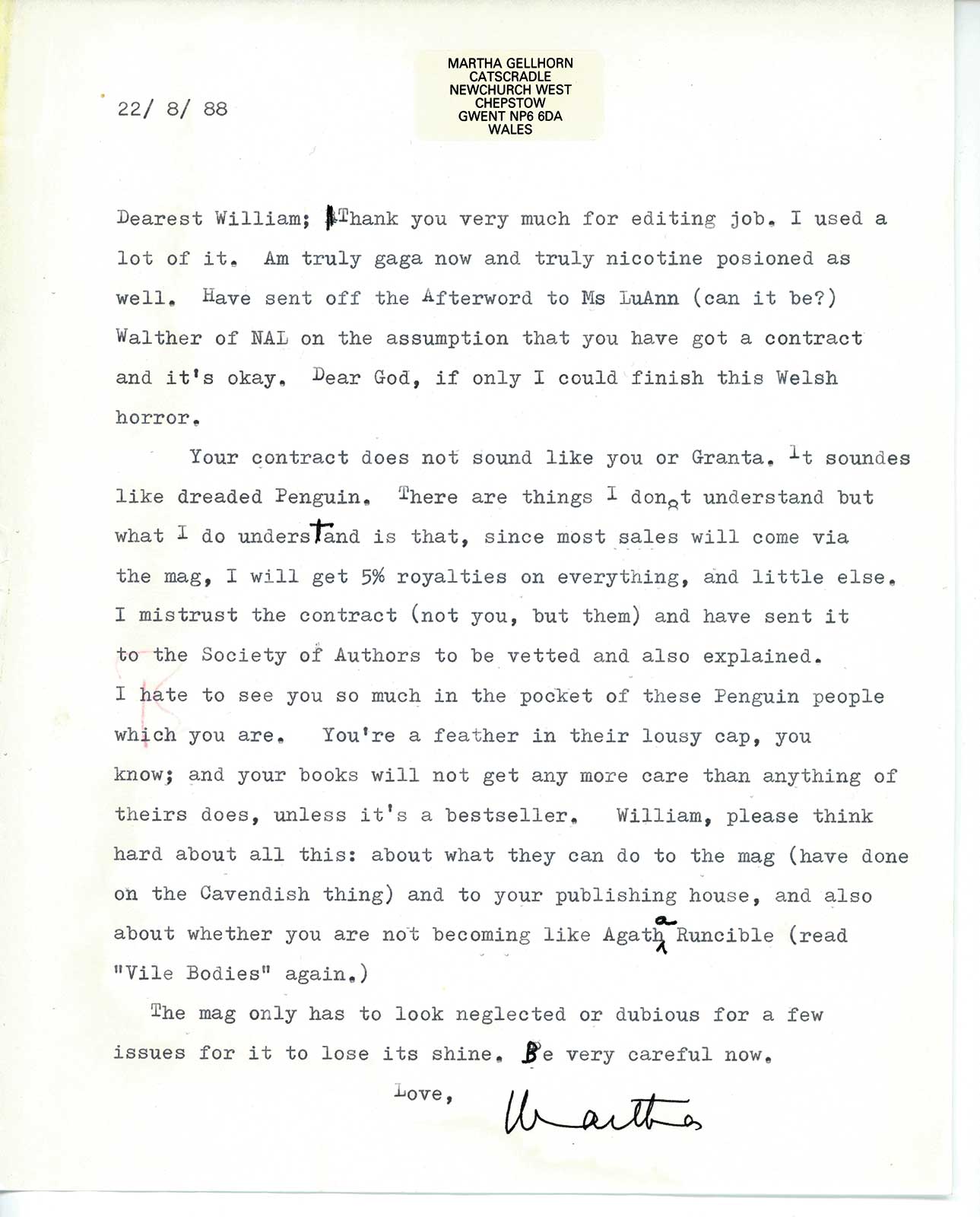 Martha Gellhorn letter